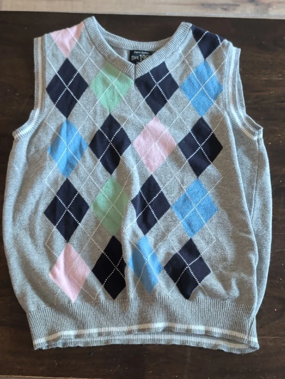 Children's Argyle Sweater Vests - Pastel Blue/Gray - Boys 7/8